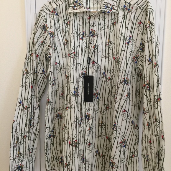 Dolce Gabbana Mens Bird Bamboo Beige Shirt IT 42
